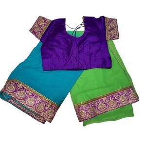 Women's ~M/L Blue & Green Ombre Sari / Saree W/ Blouse